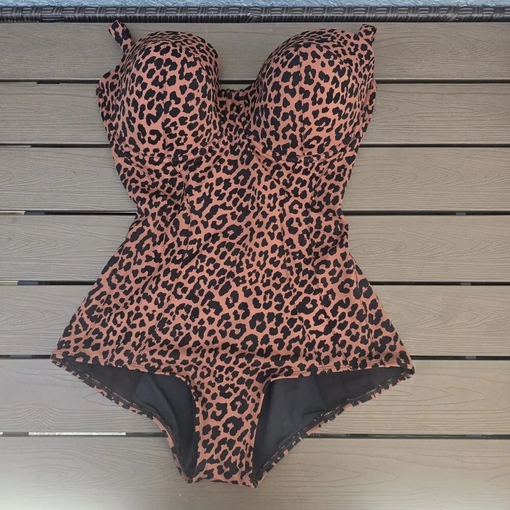 TA3 Lushy Modern Leopard Hipster Short Torso H/I Cup Corset Swim Sz XL New
